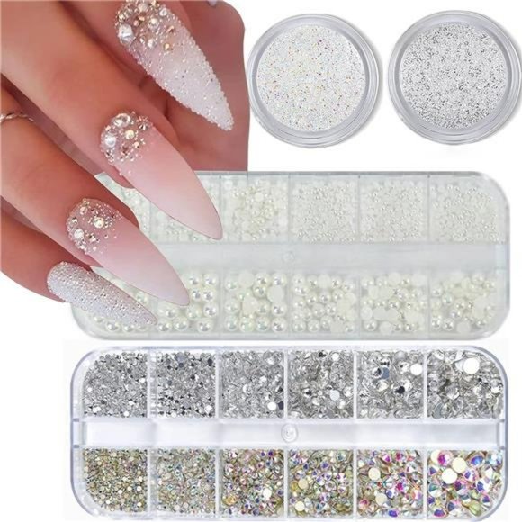 4 Boxes Nail Art Rhinestones Crystal Pearls 3D Nail Charms for Acrylic Nails DIY - Picture 1 of 7